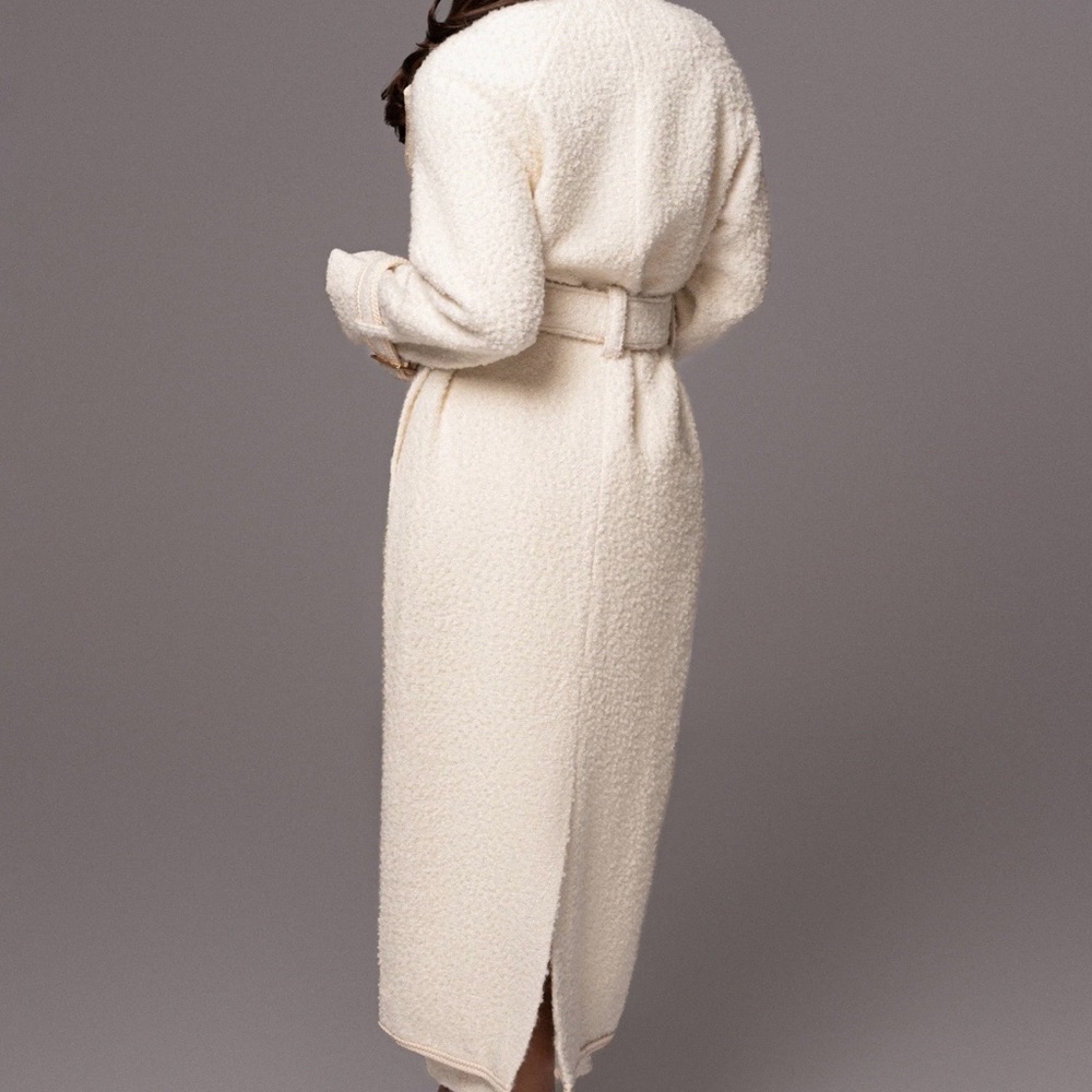 JLUXLABEL Ivory Fit For Success Elegant Cream Women's Boucle Belted Coat - Picture 10 of 10